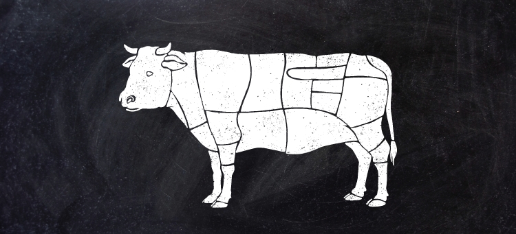 Schematische Darstellung eines Rinds in Teilstücken – ganz im Sinne der Ganztierverwertung